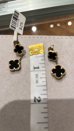 Black Clover Drop Earrings Gold Tone