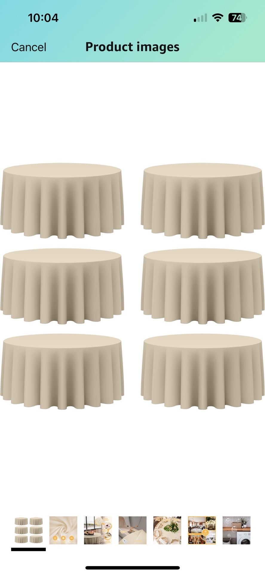 10 Round Tables cloths (132”) & 4 Rectangular Table Cloths (90”x156”)