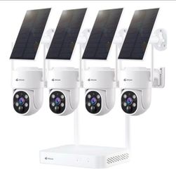 4pcs, 5G/2.4G WiFi, 360° Pan/Tilt, Human Detection, Color Night Vision, 10CH WiFi-6 NVR, 60 Days Local Storage, White