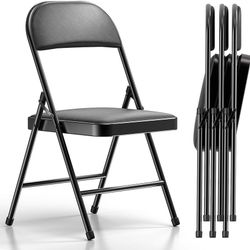 175 Nazhura 4 Pack Folding Chairs with Padded Cushion and Back, Khaki Metal Chairs with Comfortable Cushion and Durable Steel Frame for Home and Offic