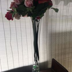 Glass Tall Vase With Flowers