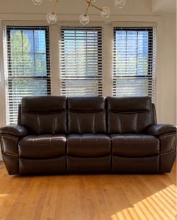 Dark Brown Leather Three-Seater Sofa