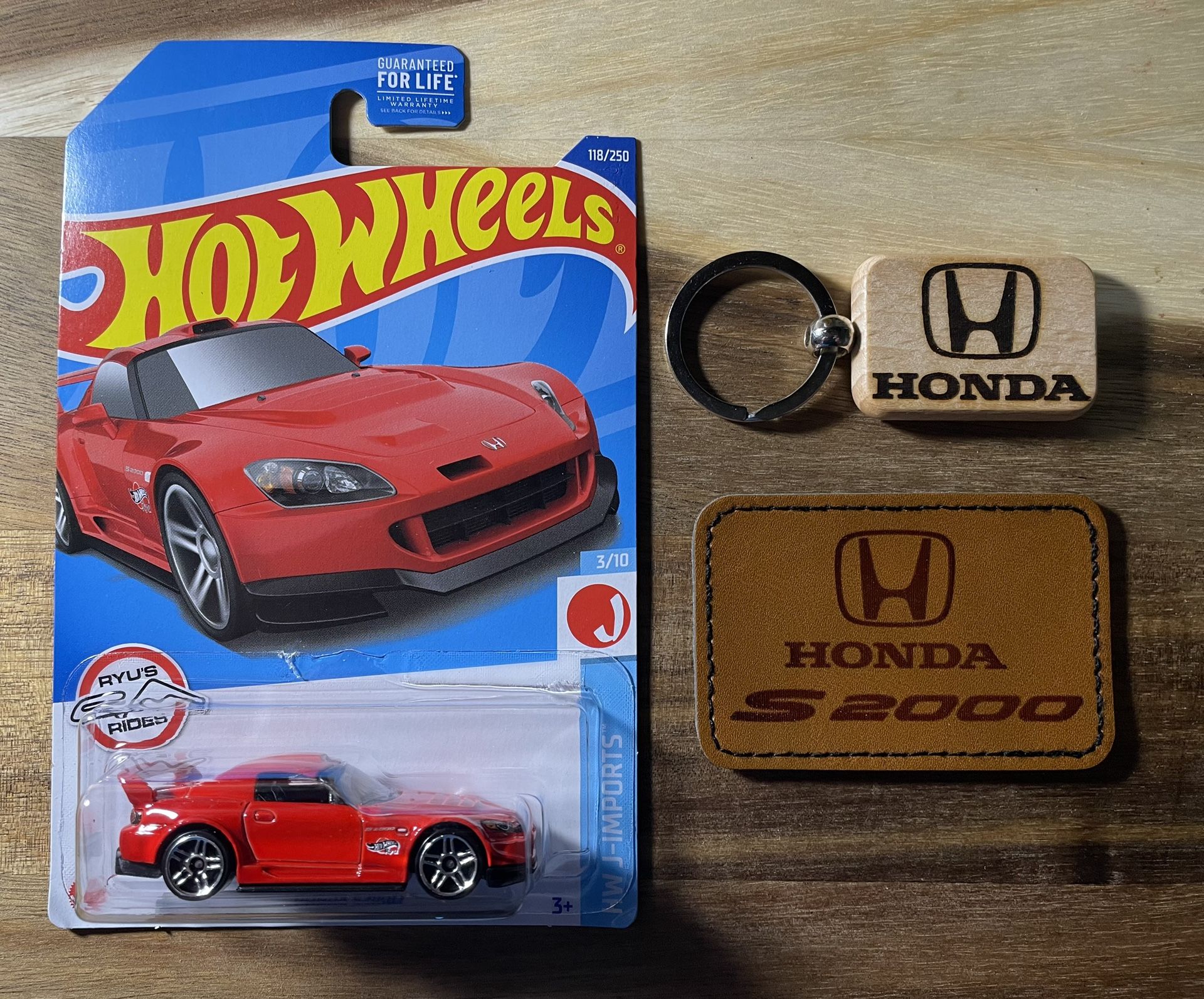 Honda S2000 Gift Bundle, Hot Wheels, Iron On Patch & Engraved Keychain