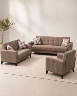 3-Piece Fabric Sofa Set with Accent Chairs
