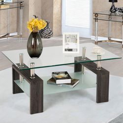 Tempered Glass Coffee Table with Shelf Thumbnail