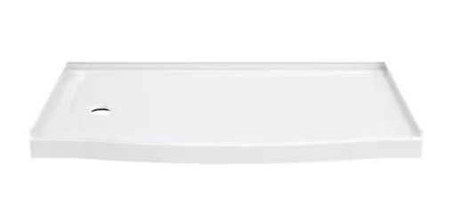 60 in. L x 32 in. W Alcove Shower Pan Base with Left Drain