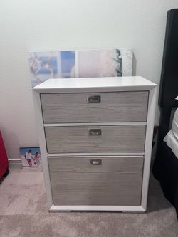 White and Gray 3-door night stand (a set of 2)