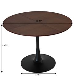 Modern Round Dining Table – Brown Oak Top & Black Metal Base