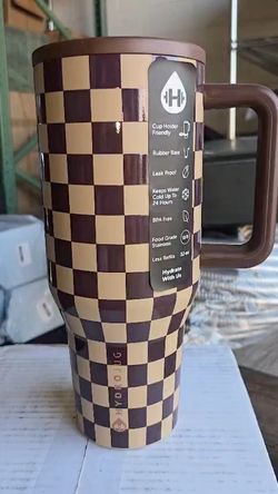 Vaso Térmico 40oz Tipo Stanley Diseño Ajedrez Café con Asa