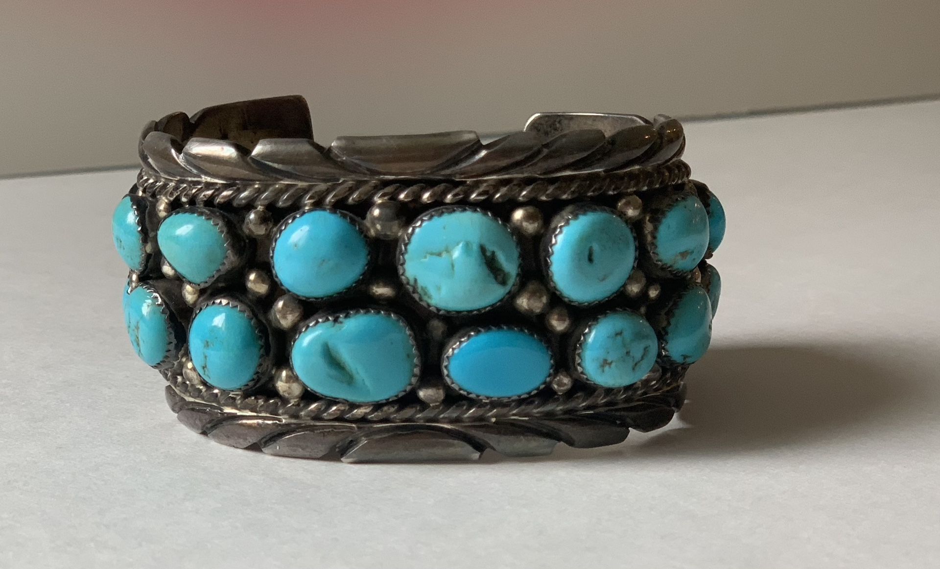 Navajo sterling silver VINTAGE turquoise cuff bracelet - stamped sterling KY