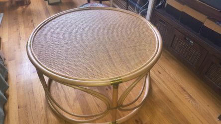 Woven Edith Coastal Beach Natural Brown Rattan Round Coffee Table
