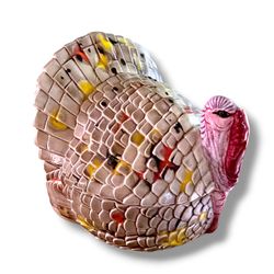 Great used Vintage Hand Painted Ceramic Turkey Candy Dish Thanksgiving Holiday Trinket Box, 2 pcs total