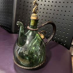 vintage wine bottle decanter green glass hand blown ice chamber dolphin italy