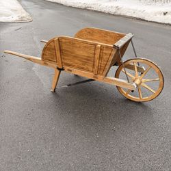Wood Wheelbarrow Cart w wood and Iron Wheel
