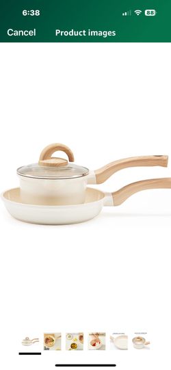 Non Stick Pots and Pans Set Ceramic Cookware Set with Granite Dot, 3pcs Kitchen Cooking Sets Frying Pan Saucepan, No PTFE, No PFAS, Bright Cream