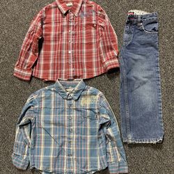 Two Tony Hawk boys size 4T plaid shirts and jeans 