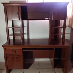 Dark Hazelnut Hardwood Computer Desk With Drawers 
