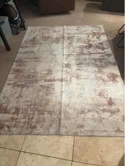 Modern Abstract Area Rug 5x7 – Cream, Gray & Rust Tones – Soft & Neutral