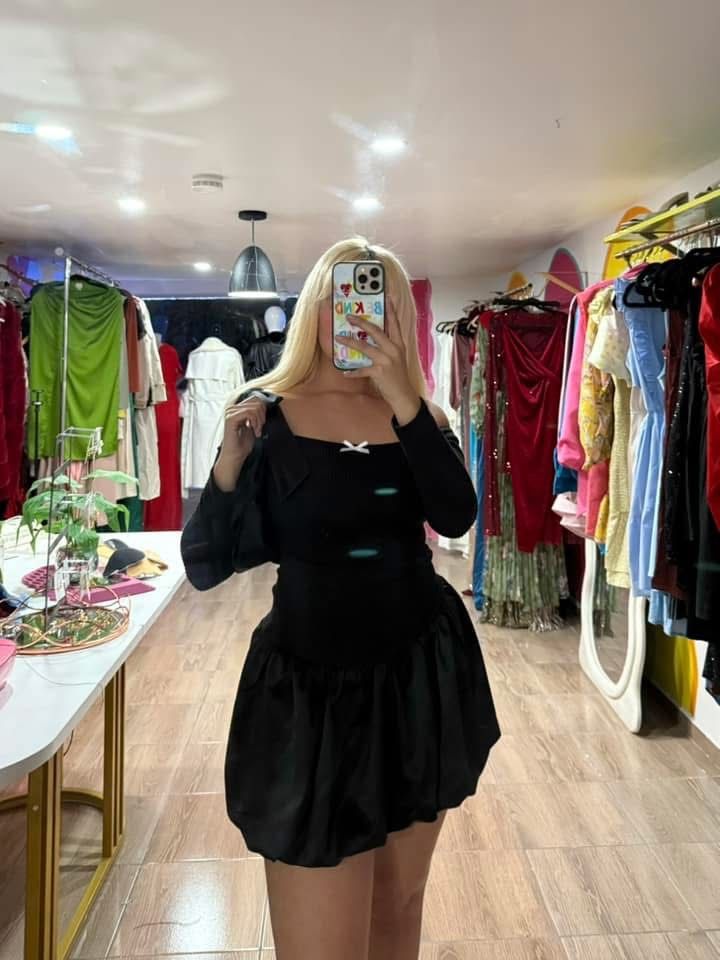 Black Long Sleeve Mini Dress With Bow 