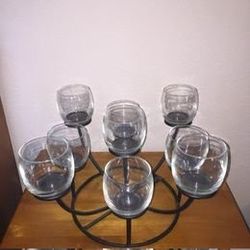 Black Metal Candelabra with 9 Glasses for Votive Candles