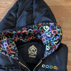 Coogi Sz l puffer vest with rainbow logo and hood