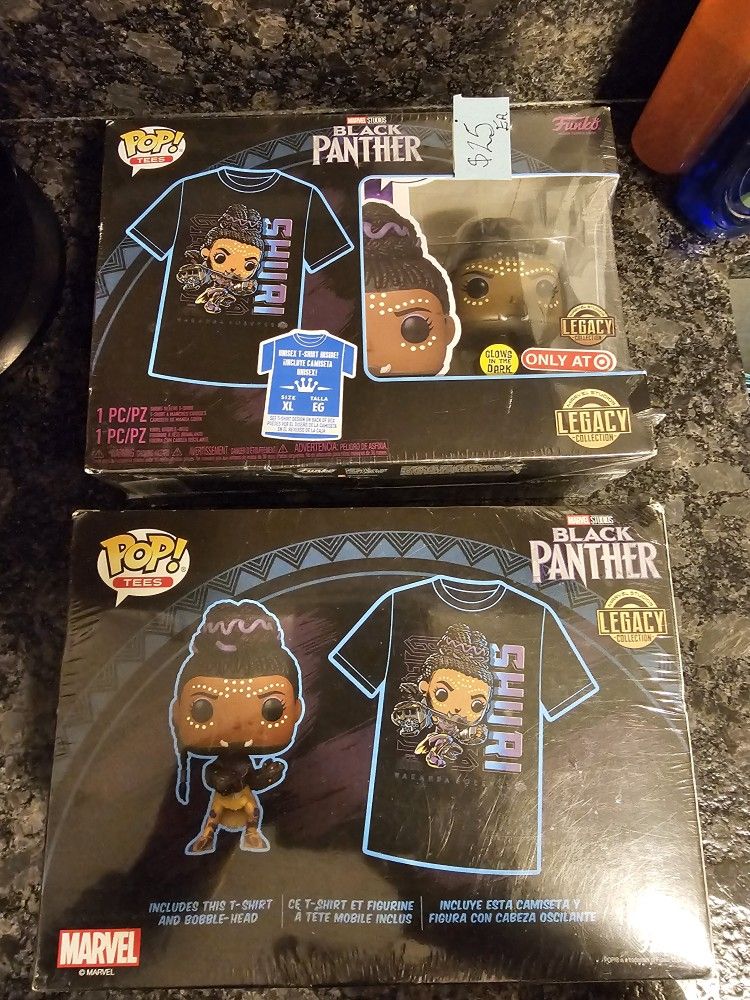 Black Panther SHURI Collector's Funko Pop (GLow In The Dark) & T-Shirt XL