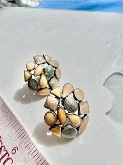 Q Vintage Multicolor Geometric Statement Stud Earrings Silver-Tone Setting Pierced