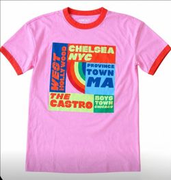 Pride Target Graphic Ringer T-Shirt Pink LGBTQ Neighborhoods