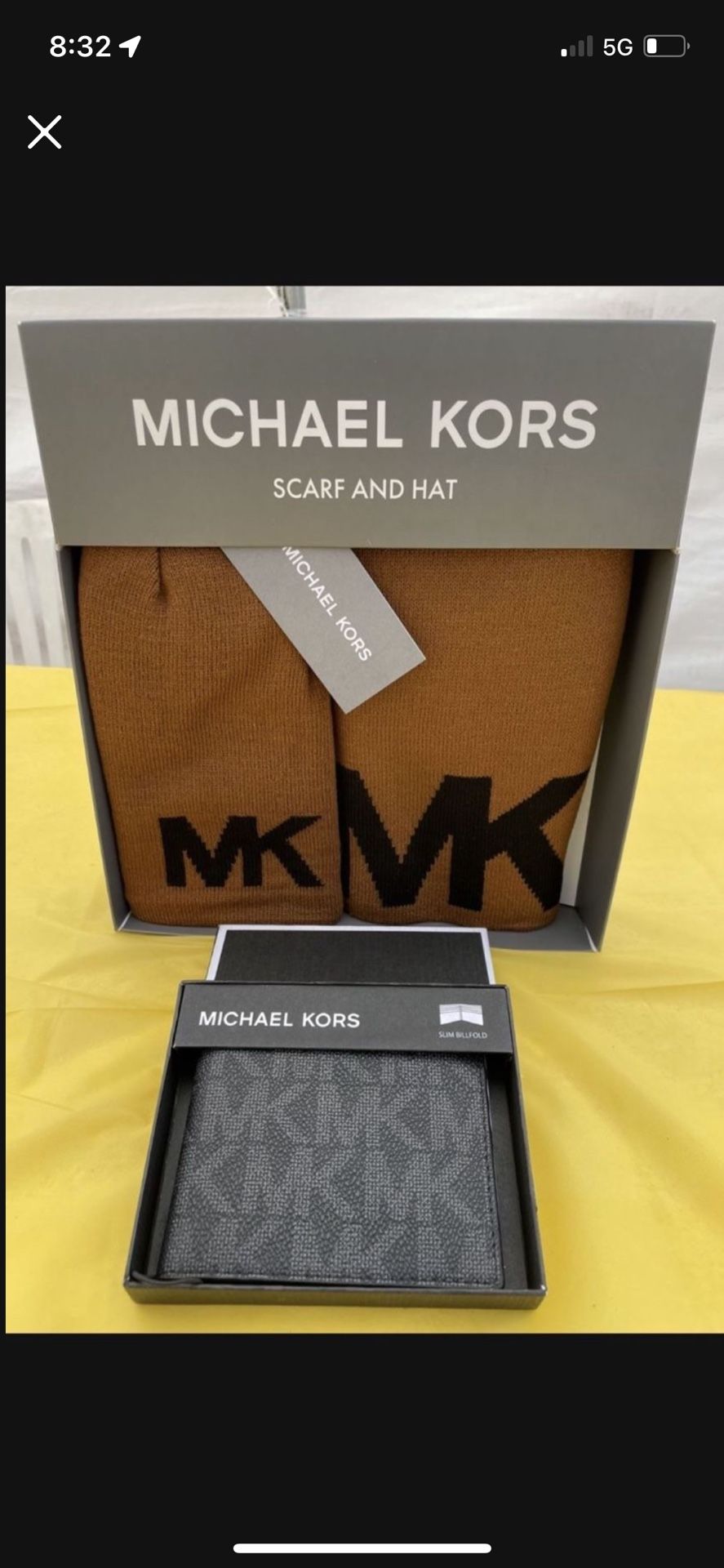 Men's Michael Kors Knit Scarf and Reversible Knit Hat Set Brown
