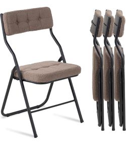 Padded Folding Dining Chairs with Cushion, Coffee brown, Portable Extra Seating for Kitchen, Office