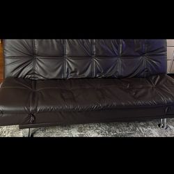 Faux Leather Tufted Sleeper Sofa 