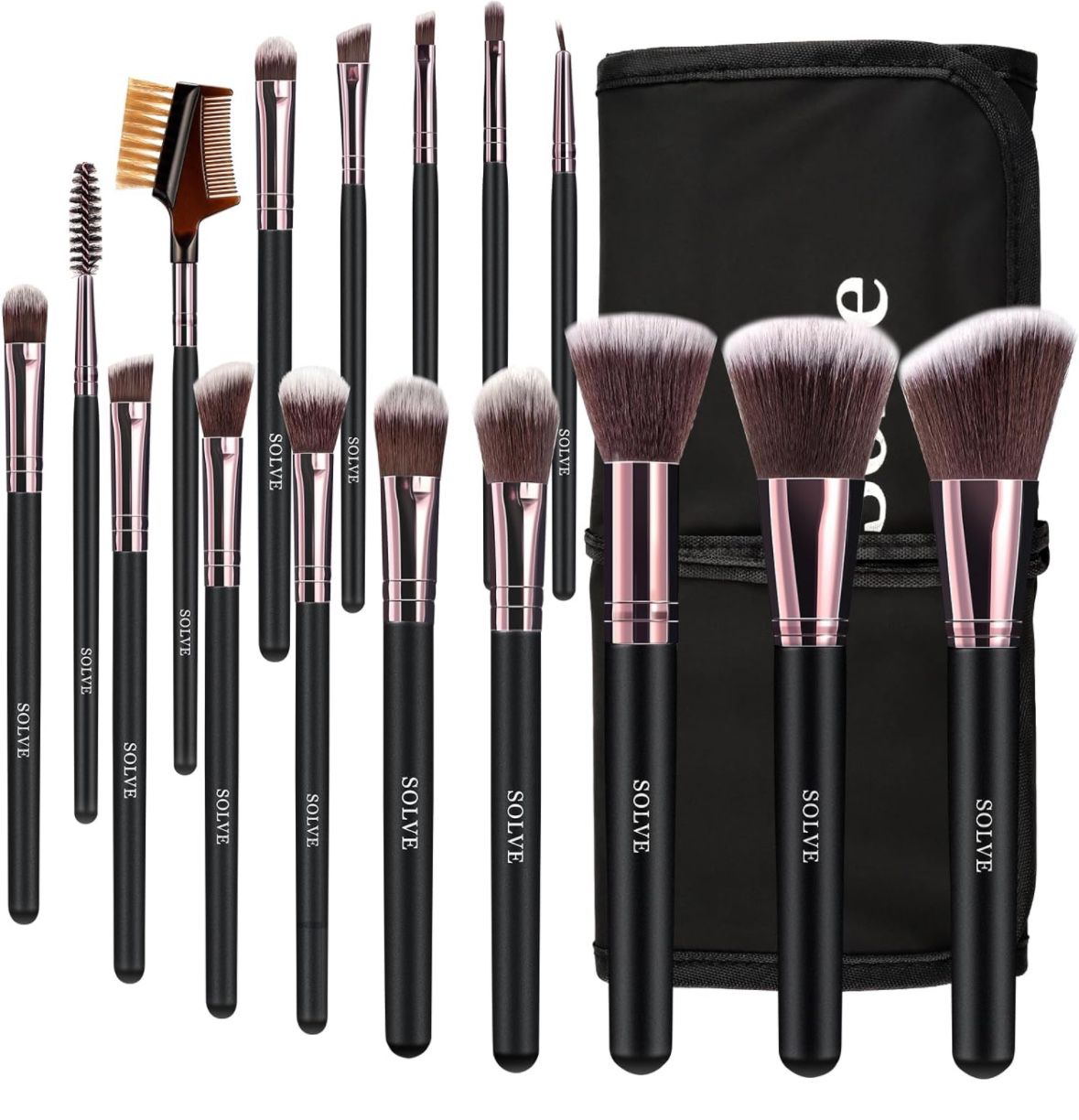Makeup Brushes Professional 16pcs Brushes Set with wooded handle, case included, Rose gold