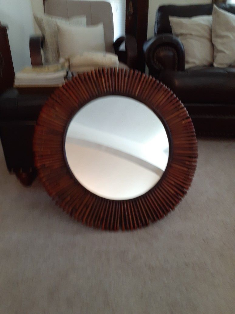 Vintage Rattan Round Mirror