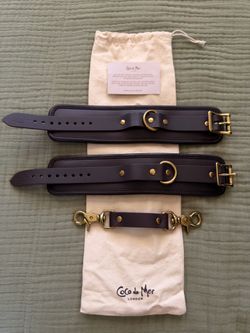 Coco de Mer Brown Leather Wrist Cuffs