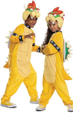 Disguise Bowser Costume Hooded Jumpsuit, Official Super Mario Character Costume for Kids, Size S(4-6)