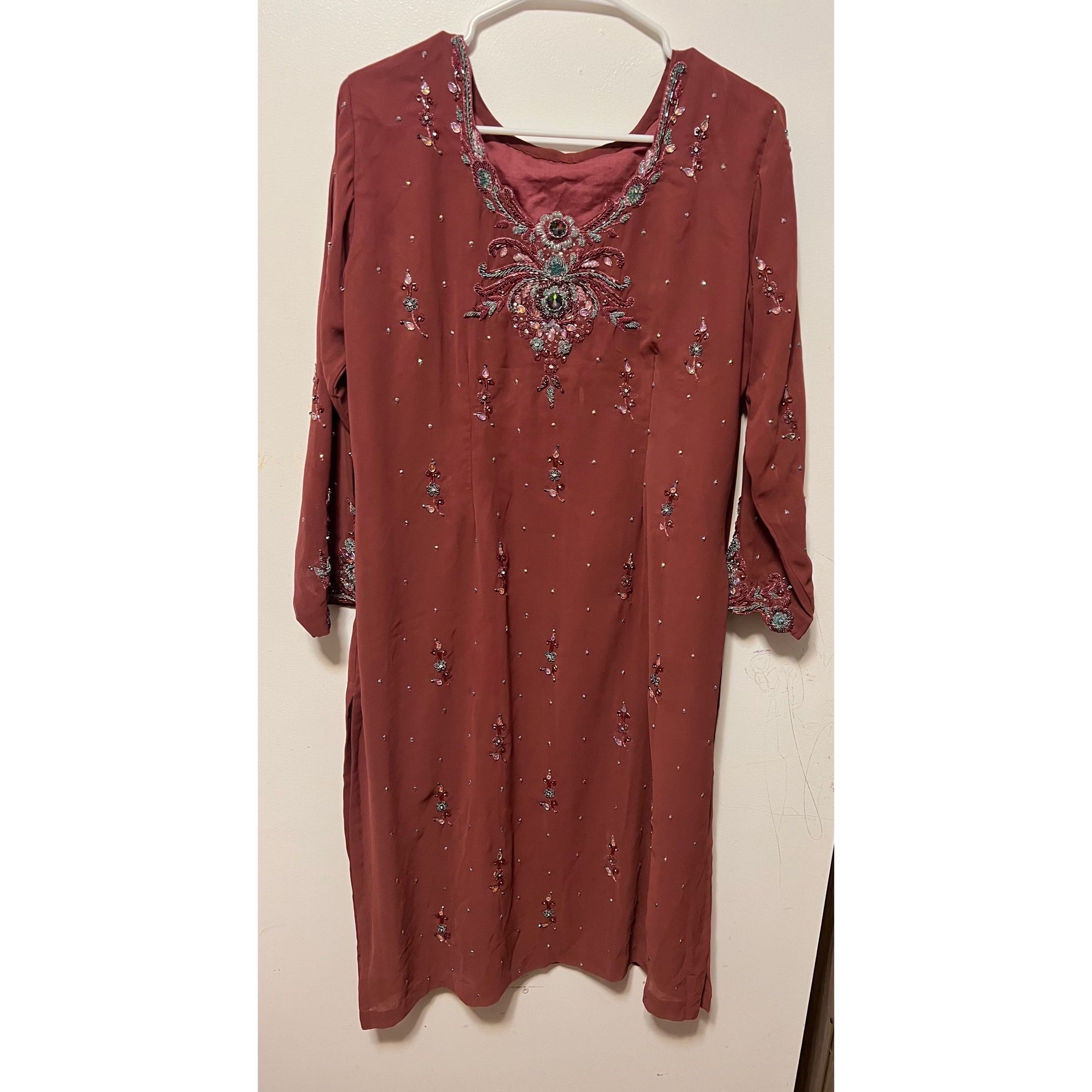 Pure Chiffon With Inner Party Women Wedding Dress Beads Thread Stone Work 3 Piece Set