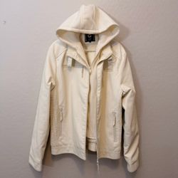 Mens New Old Stock White Leather Jacket with fur lining size XL