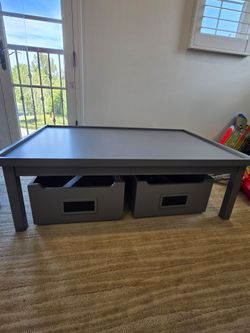 Pottery Barn kids Carolina table with drawers and clear table playmat