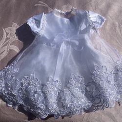 Baptism Dress w/Floral Embroidery And Fur Lined Cape