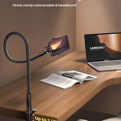 (92006) Phone Holder Bed - [Nylon Braided] Flexible Arm, 38inch Overall Length, 360 Adjustable Clamp Clip, Overhead Cell Phone Mount Stand for Bed, De