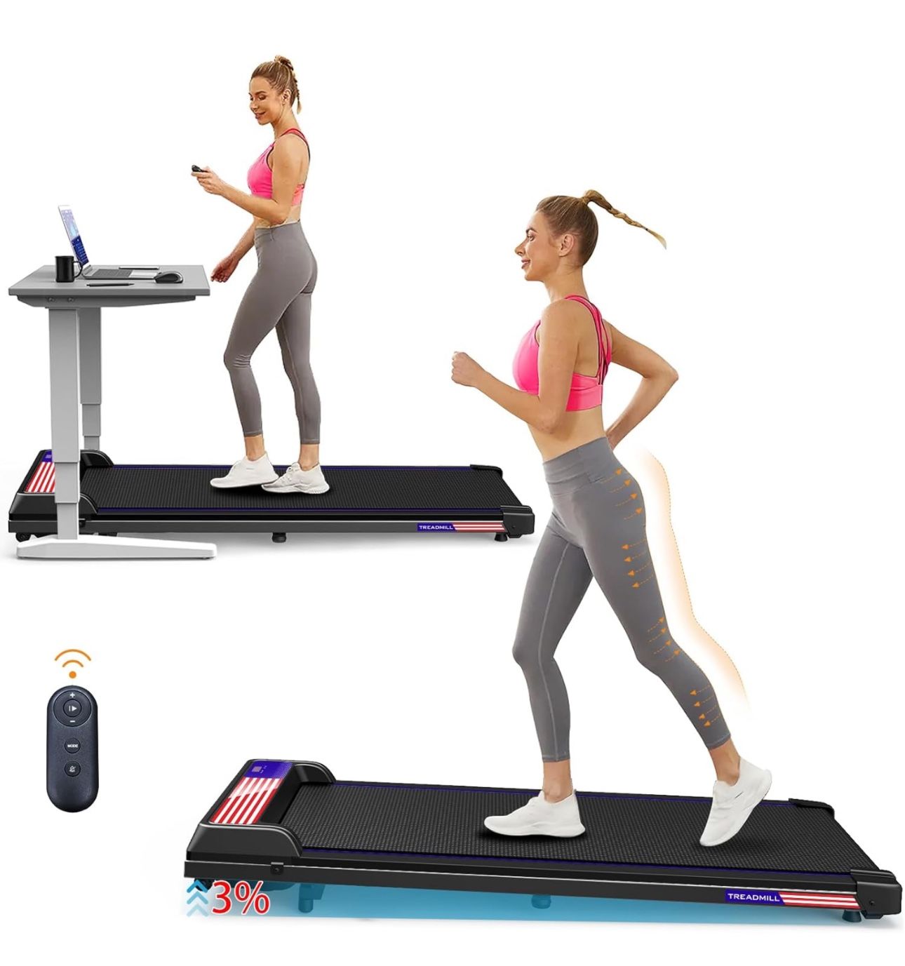 🔥NEW🔥Walking Pad Under Desk Treadmill with Incline for Home and Office,Remote Control LED Display