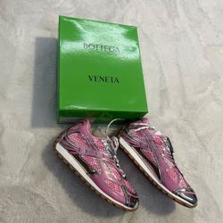 Bottega Veneta Pink Silver Sneakers with Box