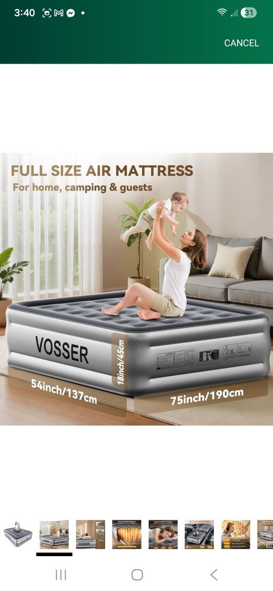 VOSSER AIR MATRESS Built In Pump 18 Inches When Blow Up Size Full