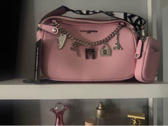 KARL LAGERFELD PARIS  crossbody Blush bag with Paris pendant chain on front