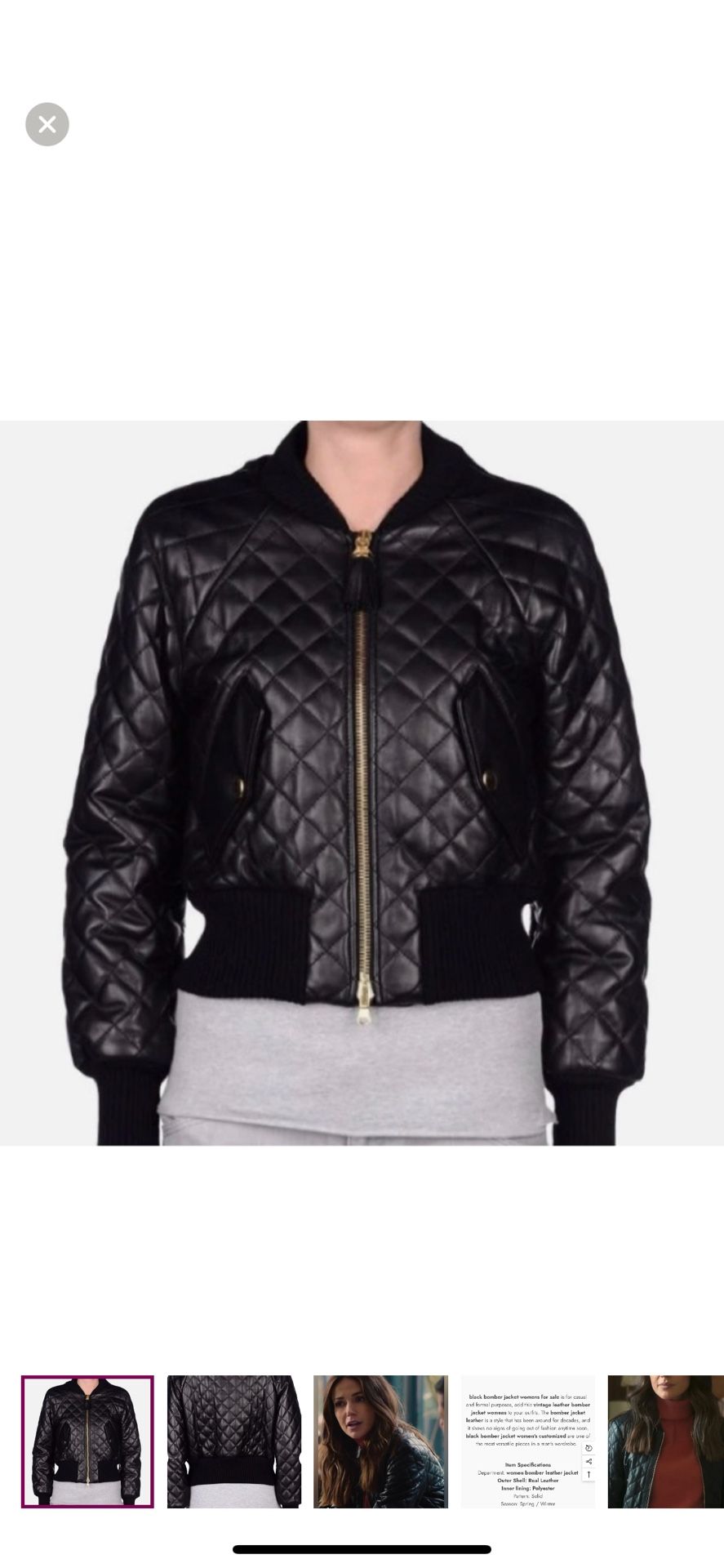 Genuine leather quilted bomber jacket small