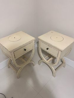 Pair of Cream Distressed Wood Nightstands
