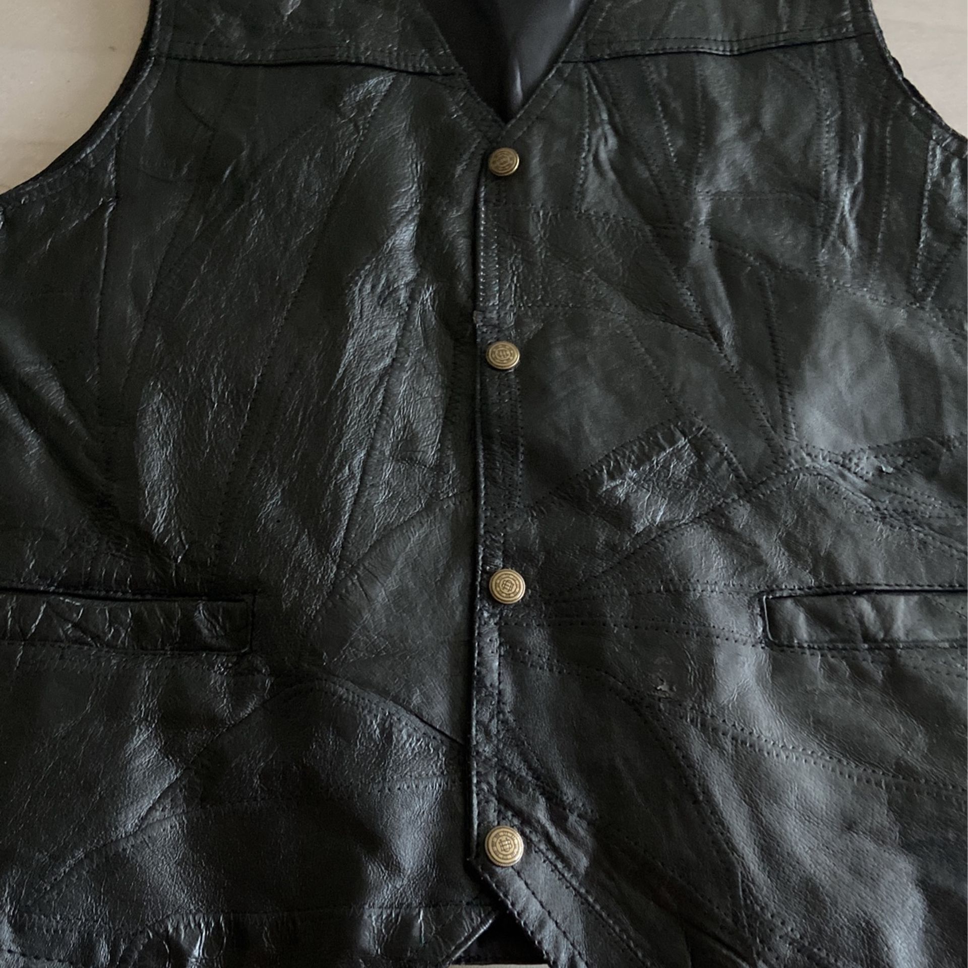 Black Leather Vest  For Men Medium Size