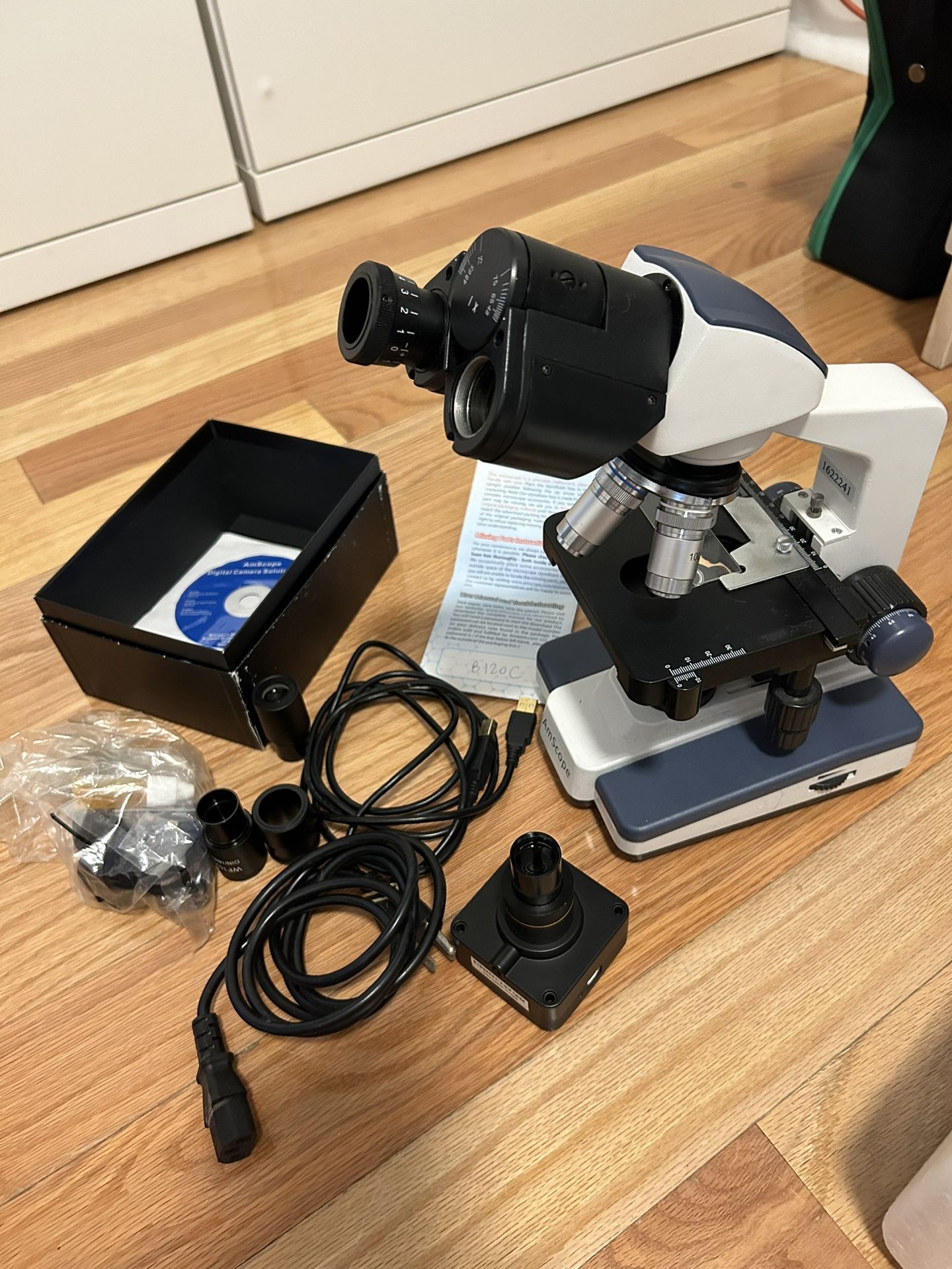 AmScope Microscope With Digital Camera, B 120c Cables Lens, CD And Manual