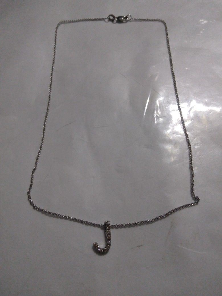 14k White Gold Chain With 14k White Gold J With Small Diamond Pendant Chain Length 16 Inch Used