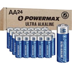 Powermax 24-Count Double AA Batteries, Ultra Long Lasting Alkaline Battery for Home and Office, 10-Year Shelf Life, Reclosable Packaging
